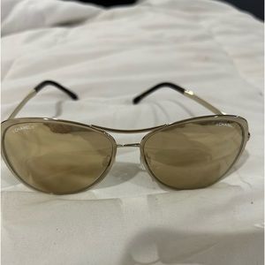CHANEL all gold mirror sunglasses.  Comes with bag, case and box / never worn